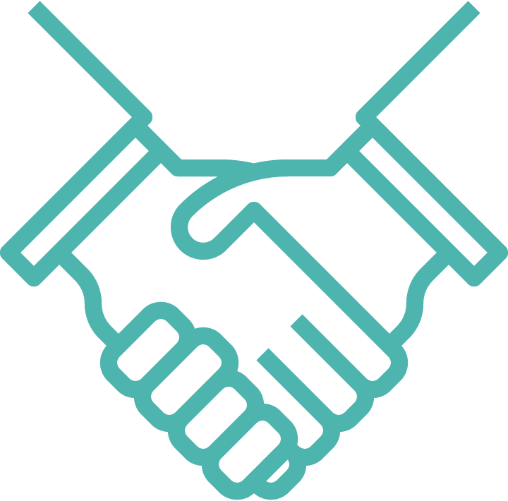 A line icon of two hands shaking each other
